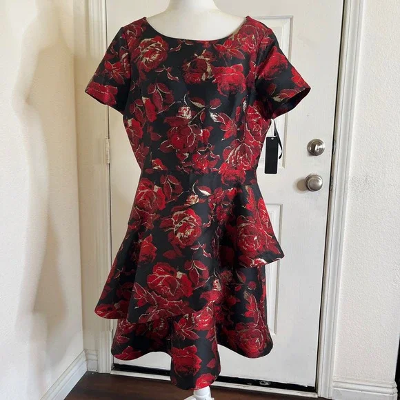 New Shani Women's Jacquard Boat Neck Tiered Dress size 16 Fit and Flare Regency - Picture 4 of 16